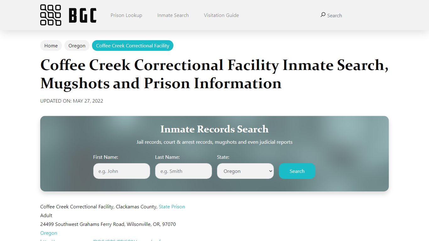 Coffee Creek Correctional Facility Inmate Search, Mugshots ...